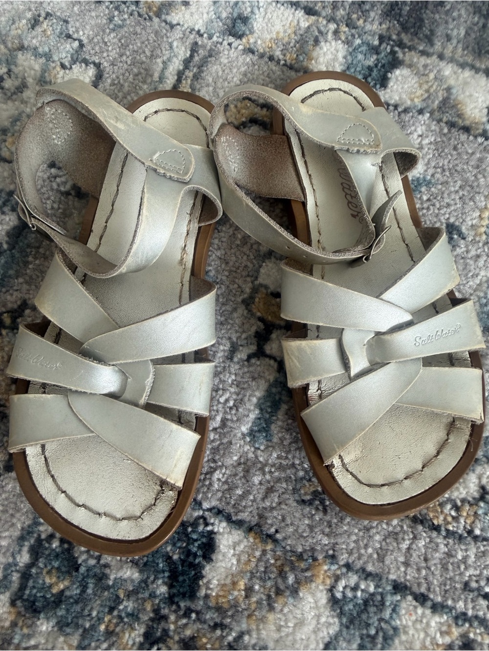 Saltwater Girls Leather Silver Sandals Size 12
